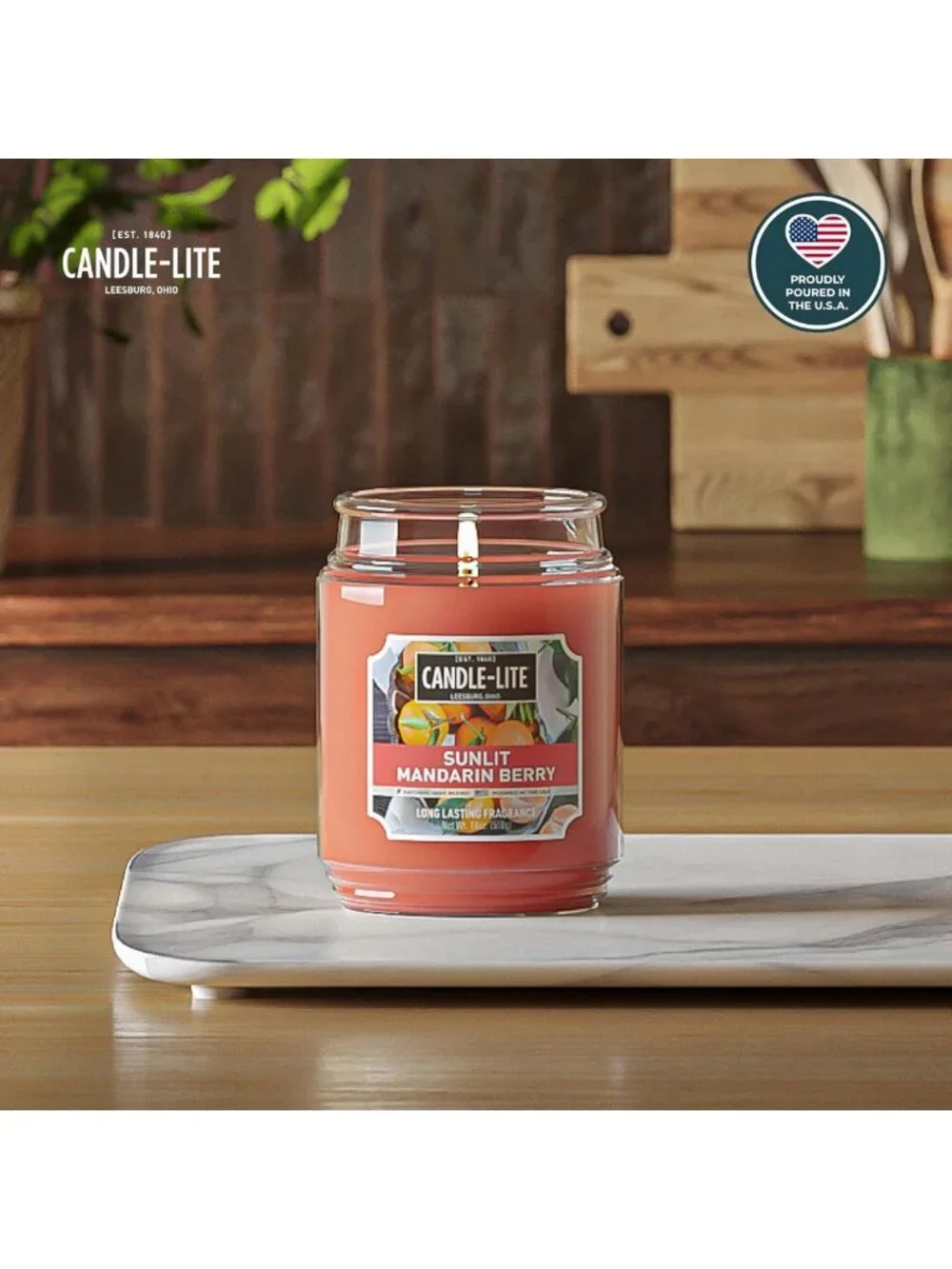 Scented Aromatherapy Candle, Sunlit Mandarin Berry, 18 oz Jar, 110 Hour Burn